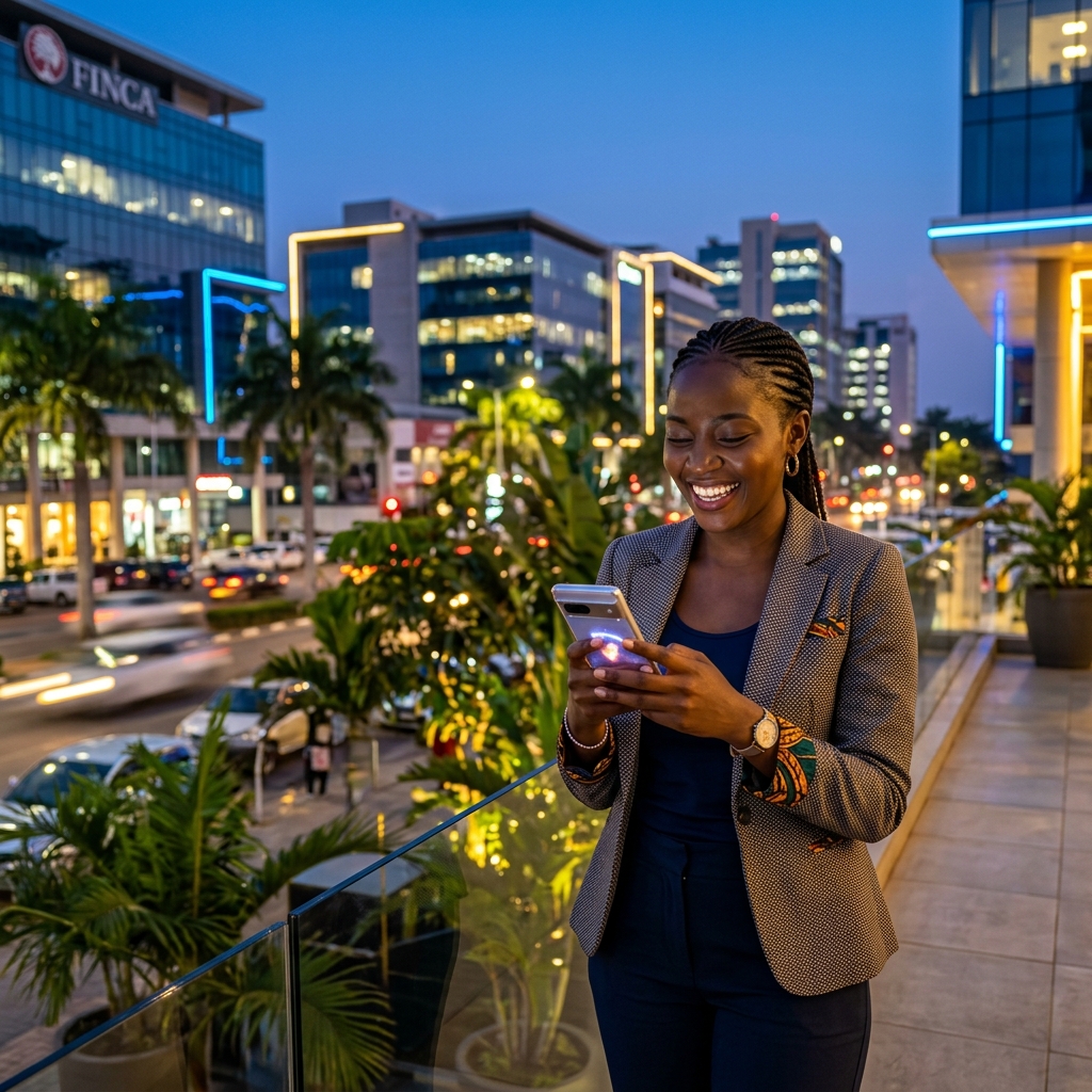 Zambian user interacting with app in a modern setting